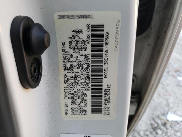 Фото 10 с аукциона – 2012 TOYOTA COROLLA BA с VIN 5YFBU4EE6CP007571