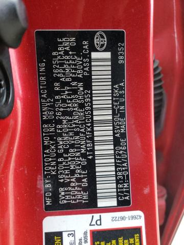 Photo 10 from auction – 2012 TOYOTA CAMRY BASE with VIN 4T1BF1FK4CU595952