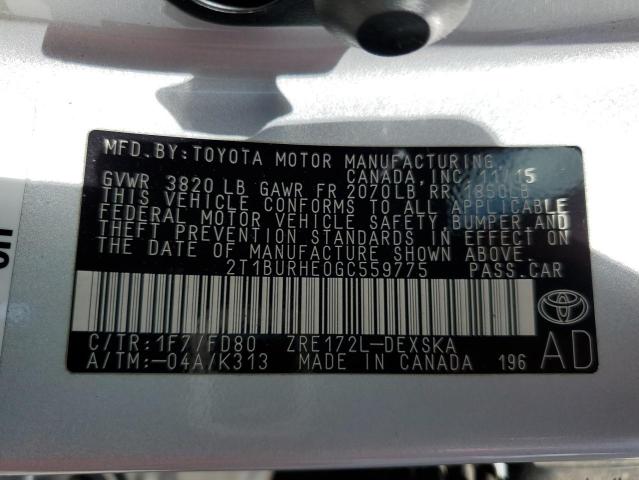 Photo 10 from auction – 2016 TOYOTA COROLLA L with VIN 2T1BURHE0GC559775