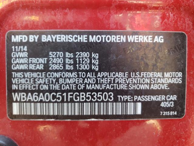 Photo 10 from auction – 2015 BMW 640 I GRAN with VIN WBA6A0C51FGB53503