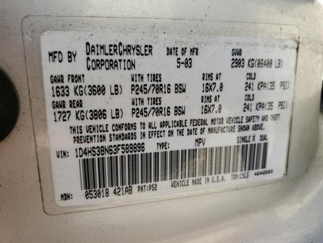 Photo 10 from auction – 2003 DODGE DURANGO SP with VIN 1D4HS38N63F589896