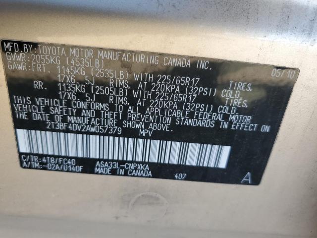 Photo 10 from auction – 2010 TOYOTA RAV4 with VIN 2T3BF4DV2AW057379
