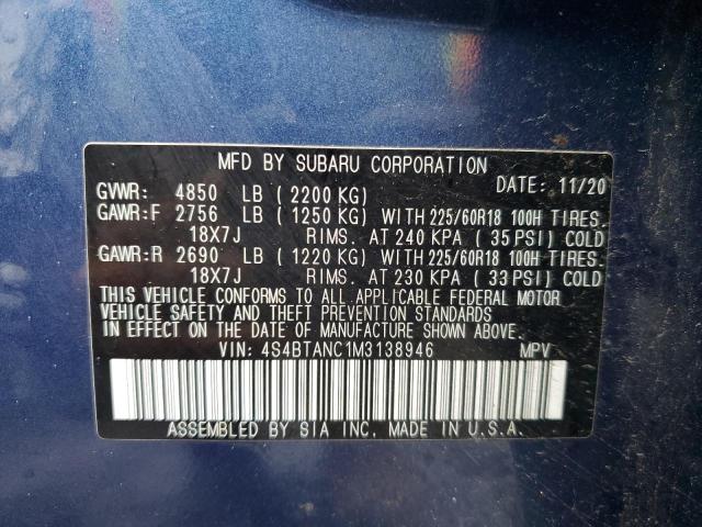 Photo 10 from auction – 2021 SUBARU OUTBACK LI with VIN 4S4BTANC1M3138946