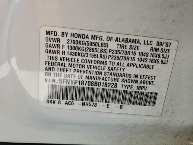 Photo 10 from auction – 2008 HONDA PILOT EXL with VIN 5FNYF18708B018228