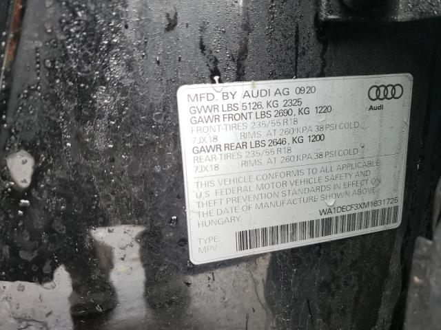 Photo 10 from auction – 2021 AUDI Q3 PREMIUM with VIN WA1DECF3XM1031725