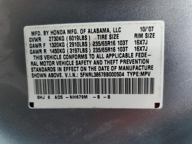 Photo 10 from auction – 2008 HONDA ODYSSEY EX with VIN 5FNRL38678B000504