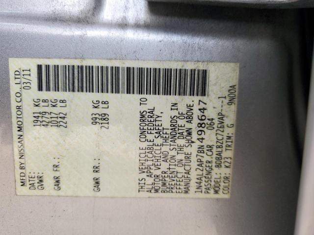 Photo 10 from auction – 2011 NISSAN ALTIMA BAS with VIN 1N4AL2AP7BN498647