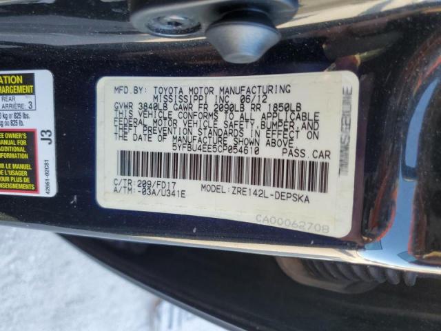 Photo 10 from auction – 2012 TOYOTA COROLLA BA with VIN 5YFBU4EE5CP054610