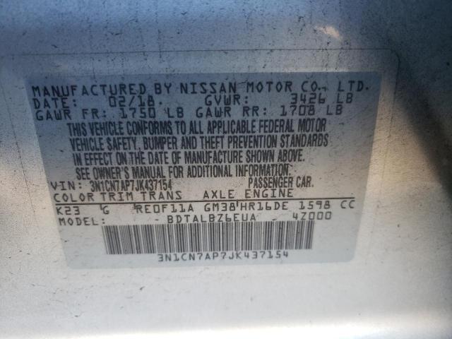 Photo 10 from auction – 2018 NISSAN VERSA S with VIN 3N1CN7AP7JK437154
