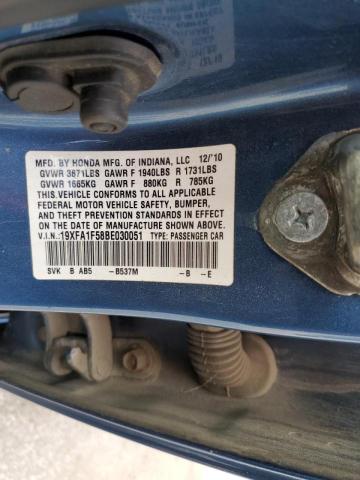 Photo 10 from auction – 2011 HONDA CIVIC LX with VIN 19XFA1F58BE030051