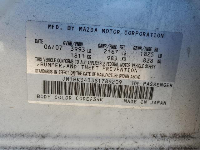 Photo 10 from auction – 2008 MAZDA 3 HATCHBAC with VIN JM1BK343381789209