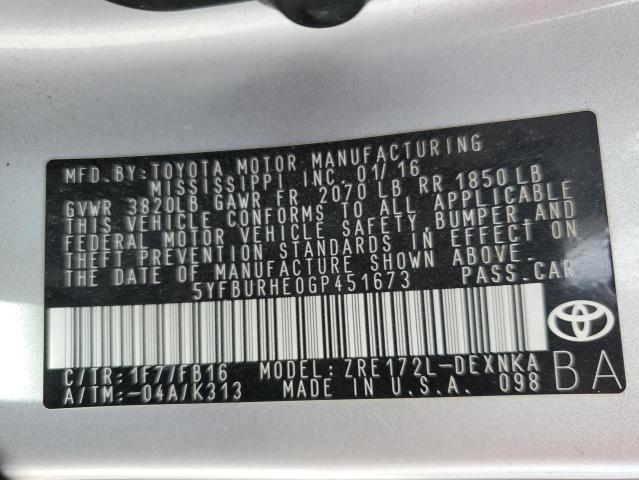 Photo 10 from auction – 2016 TOYOTA COROLLA L with VIN 5YFBURHE0GP451673