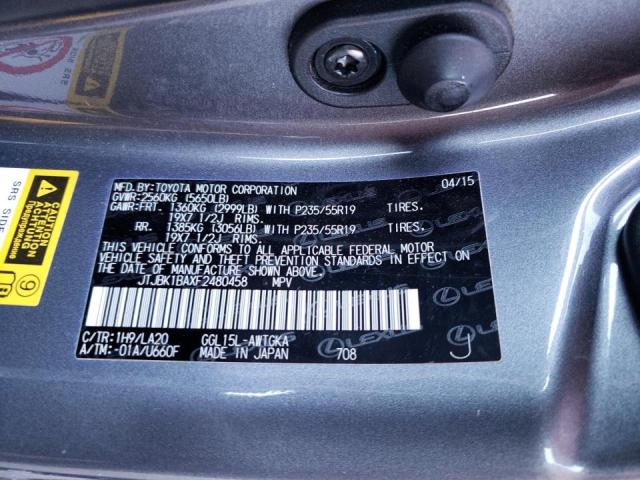 Photo 10 from auction – 2015 LEXUS RX 350 BAS with VIN JTJBK1BAXF2480458