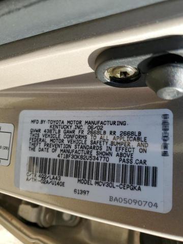 Photo 10 from auction – 2002 TOYOTA CAMRY LE with VIN 4T1BF30K82U534770