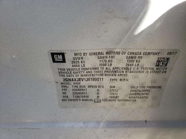 Photo 10 from auction – 2018 CHEVROLET EQUINOX LT with VIN 2GNAXJEV1J6189011