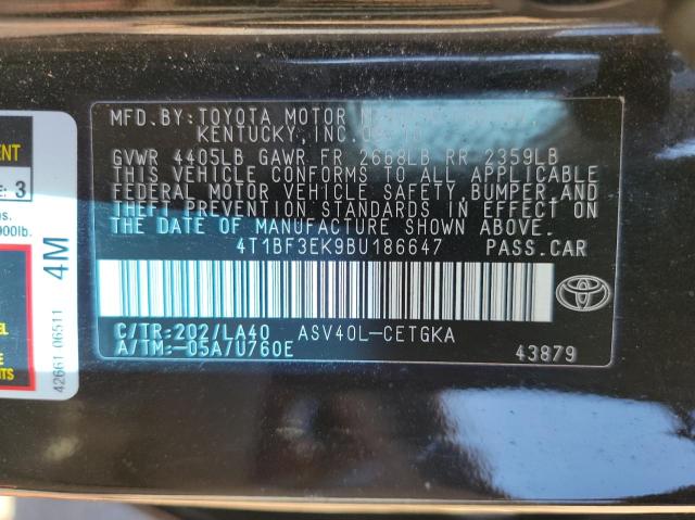 Photo 10 from auction – 2011 TOYOTA CAMRY BASE with VIN 4T1BF3EK9BU186647