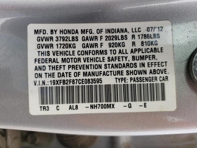 Photo 10 from auction – 2012 HONDA CIVIC with VIN 19XFB2F87CE083595