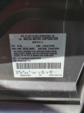 Photo 10 from auction – 2006 MAZDA 6 S with VIN 1YVHP82D765M41692