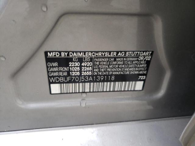 Photo 10 from auction – 2003 MERCEDES-BENZ E500 with VIN WDBUF70J53A139118