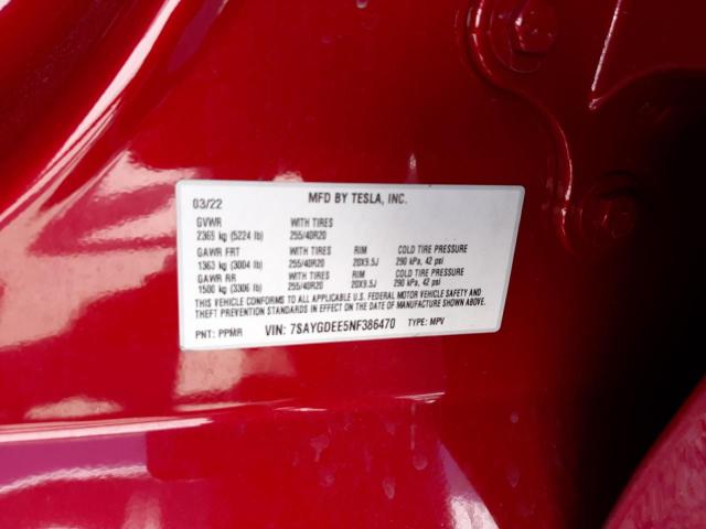Photo 10 from auction – 2022 TESLA MODEL Y with VIN 7SAYGDEE5NF386470