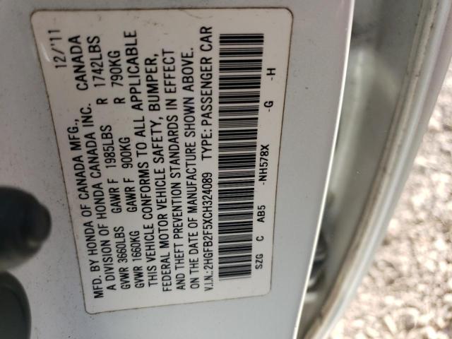 Photo 10 from auction – 2012 HONDA CIVIC LX with VIN 2HGFB2F5XCH324089