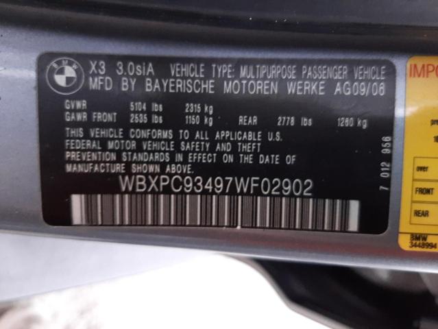 Photo 10 from auction – 2007 BMW X3 3.0SI with VIN WBXPC93497WF02902