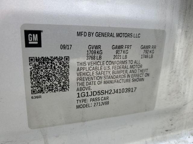 Photo 10 from auction – 2018 CHEVROLET SONIC LT with VIN 1G1JD5SH2J4103917
