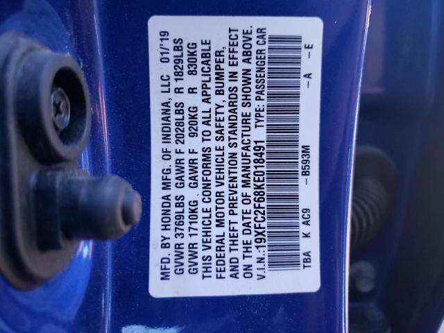 Photo 10 from auction – 2019 HONDA CIVIC LX with VIN 19XFC2F68KE018491
