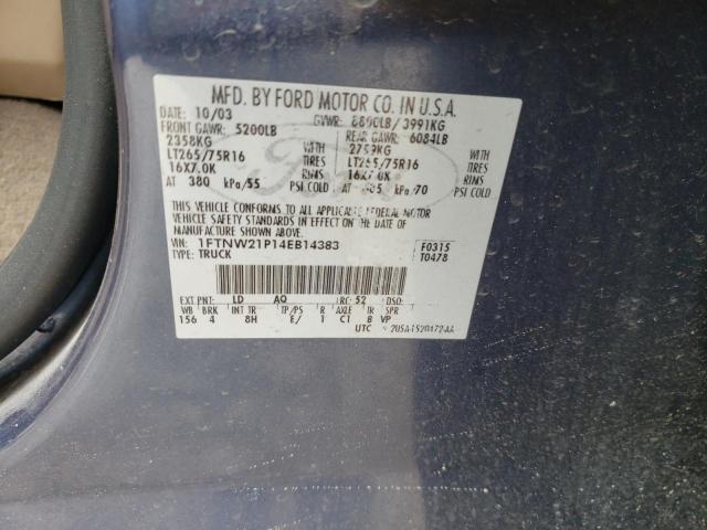 صورة رقم 10 من المزاد - 2004 FORD F250 SUPER مع VIN 1FTNW21P14EB14383