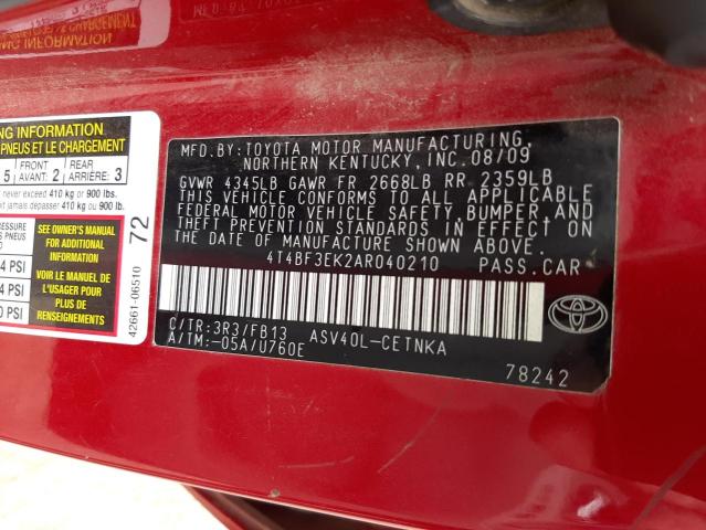 Photo 10 from auction – 2010 TOYOTA CAMRY BASE with VIN 4T4BF3EK2AR040210