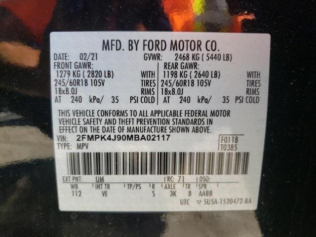 Photo 10 from auction – 2021 FORD EDGE SEL with VIN 2FMPK4J90MBA02117
