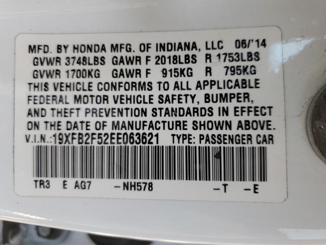 Photo 10 from auction – 2014 HONDA CIVIC LX with VIN 19XFB2F52EE063621