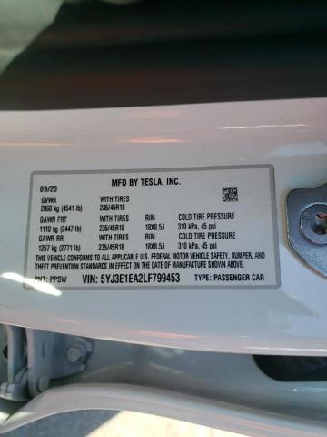Photo 10 from auction – 2020 TESLA MODEL 3 with VIN 5YJ3E1EA2LF799453
