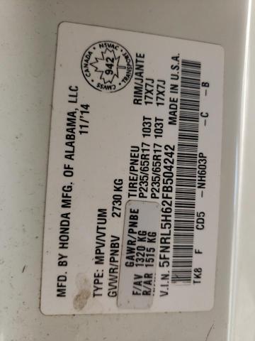 Photo 10 from auction – 2015 HONDA ODYSSEY EX with VIN 5FNRL5H62FB504242
