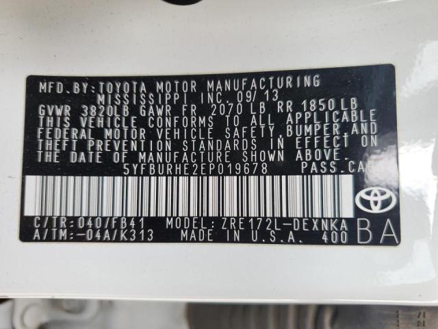 Photo 10 from auction – 2014 TOYOTA COROLLA L with VIN 5YFBURHE2EP019678