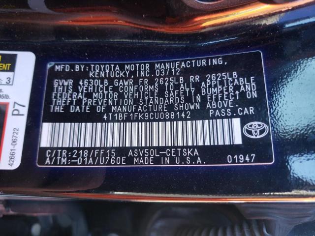 Photo 10 from auction – 2012 TOYOTA CAMRY BASE with VIN 4T1BF1FK9CU088142