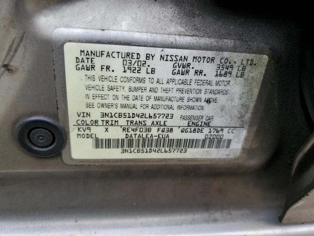 Photo 10 from auction – 2002 NISSAN SENTRA XE with VIN 3N1CB51D42L657723