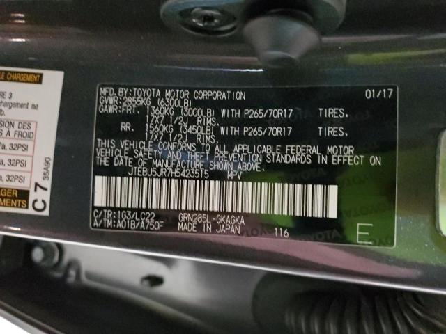 Photo 10 from auction – 2017 TOYOTA 4RUNNER SR with VIN JTEBU5JR7H5423515