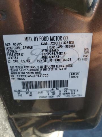 Photo 10 from auction – 2005 FORD F150 with VIN 1FTPX14535FB31725