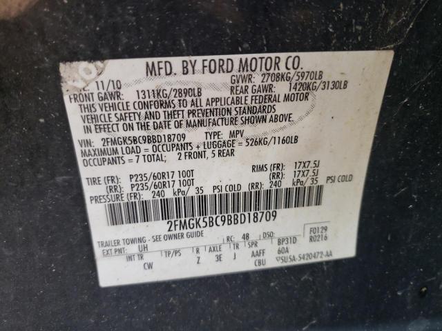 Photo 10 from auction – 2011 FORD FLEX SE with VIN 2FMGK5BC9BBD18709