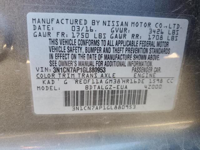 Фото 10 с аукциона – 2016 NISSAN VERSA S с VIN 3N1CN7AP1GL880953