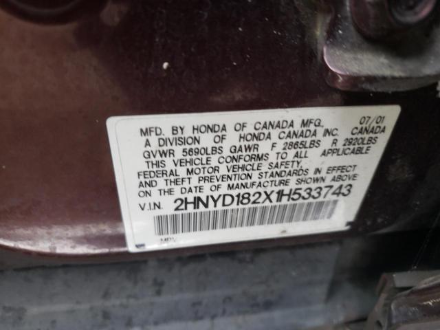 Photo 10 from auction – 2001 ACURA MDX with VIN 2HNYD182X1H533743