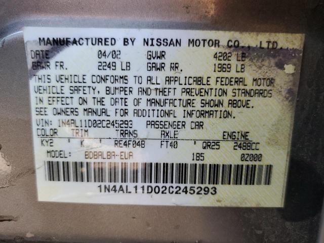 Photo 10 from auction – 2002 NISSAN ALTIMA BAS with VIN 1N4AL11D02C245293