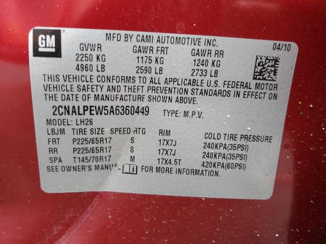 Photo 10 from auction – 2010 CHEVROLET EQUINOX LT with VIN 2CNALPEW5A6360449