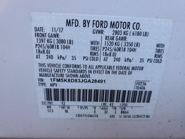 Photo 10 from auction – 2018 FORD EXPLORER X with VIN 1FM5K8D83JGA28491