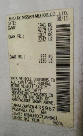 Photo 10 from auction – 2012 NISSAN ALTIMA BAS with VIN 1N4AL2AP5CN435967