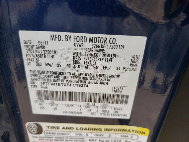Photo 10 from auction – 2011 FORD F150 SUPER with VIN 1FTFW1ETXBFC19274