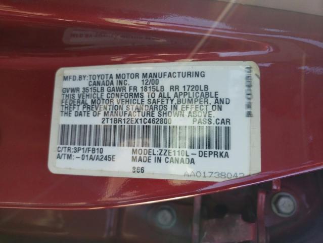 Photo 10 from auction – 2001 TOYOTA COROLLA CE with VIN 2T1BR12EX1C462800