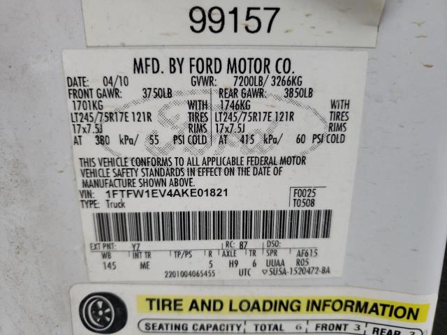 Photo 10 from auction – 2010 FORD F150 SUPER with VIN 1FTFW1EV4AKE01821