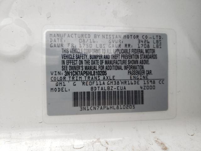 Photo 10 from auction – 2017 NISSAN VERSA S with VIN 3N1CN7AP6HL810205